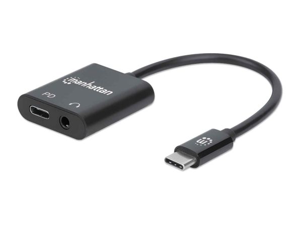 Manhattan Usb-C Auf Klinke Audioadapter Mit Power Delivery-Ladeport, Usb-C Stecker Auf 3,5 Mm Audioport Und Usb-C Power Delivery (Pd)-Port, Schwarz,