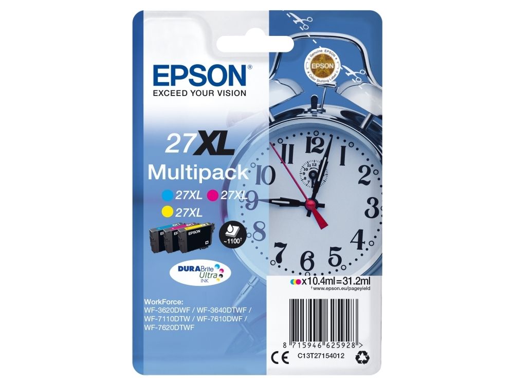 Epson 27XL Multipack - 3-pack - 31.2 ml - XL - gul, cyan, magenta - original - blister - bläckpatron - för WorkForce WF-3620DWF, WF-3640DTWF, WF-7110DTW, WF-7610DWF, WF-7620, WF-7620DTWF | Skrivare - Bläck, toner & förbrukningsvaror - Bläck | GameStuff