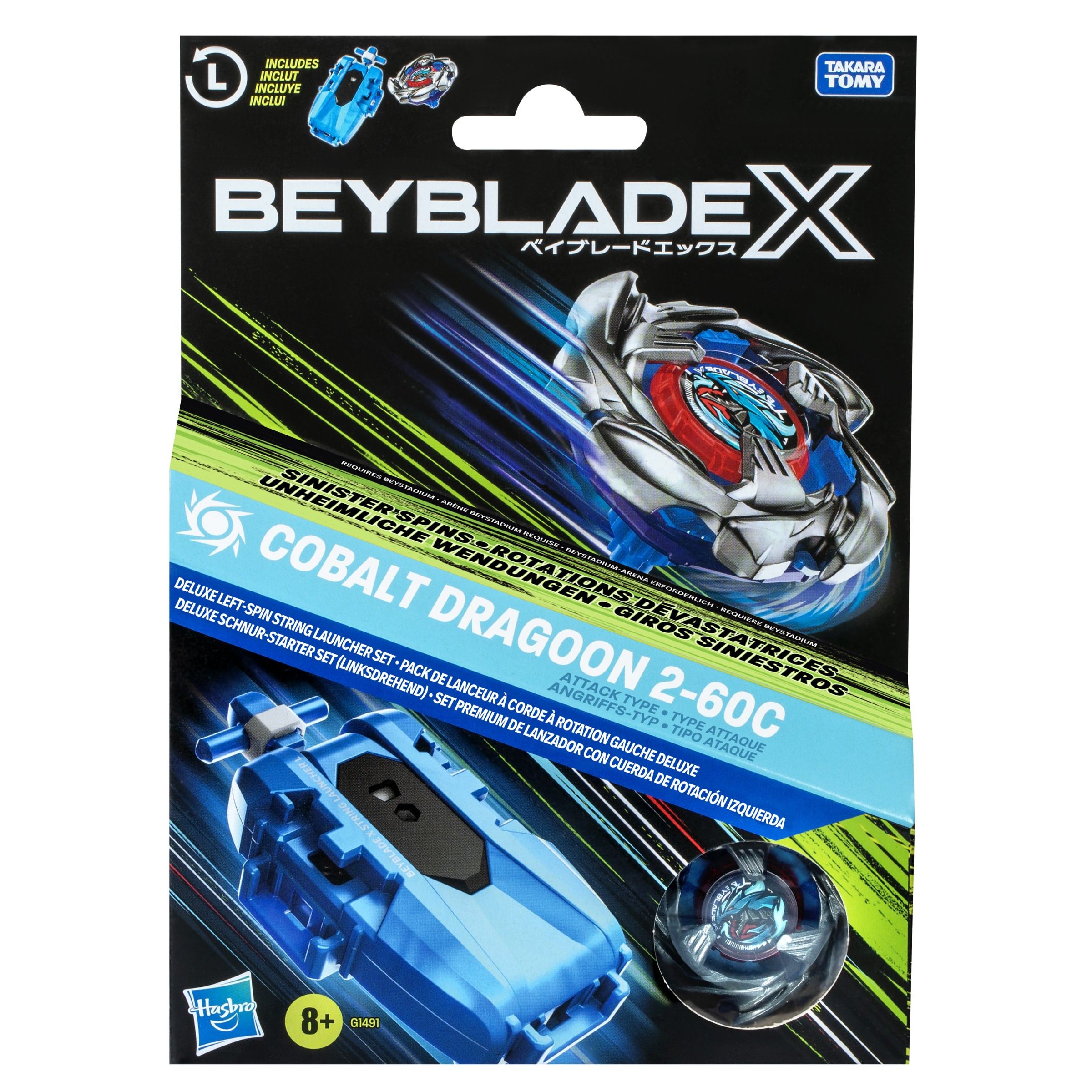 Takara Tomy Beyblade X BX-34 Starter Sæt Legetøj – Cobalt Dragoon 2-60C, Venstredrejet, Angrebstype – Blå