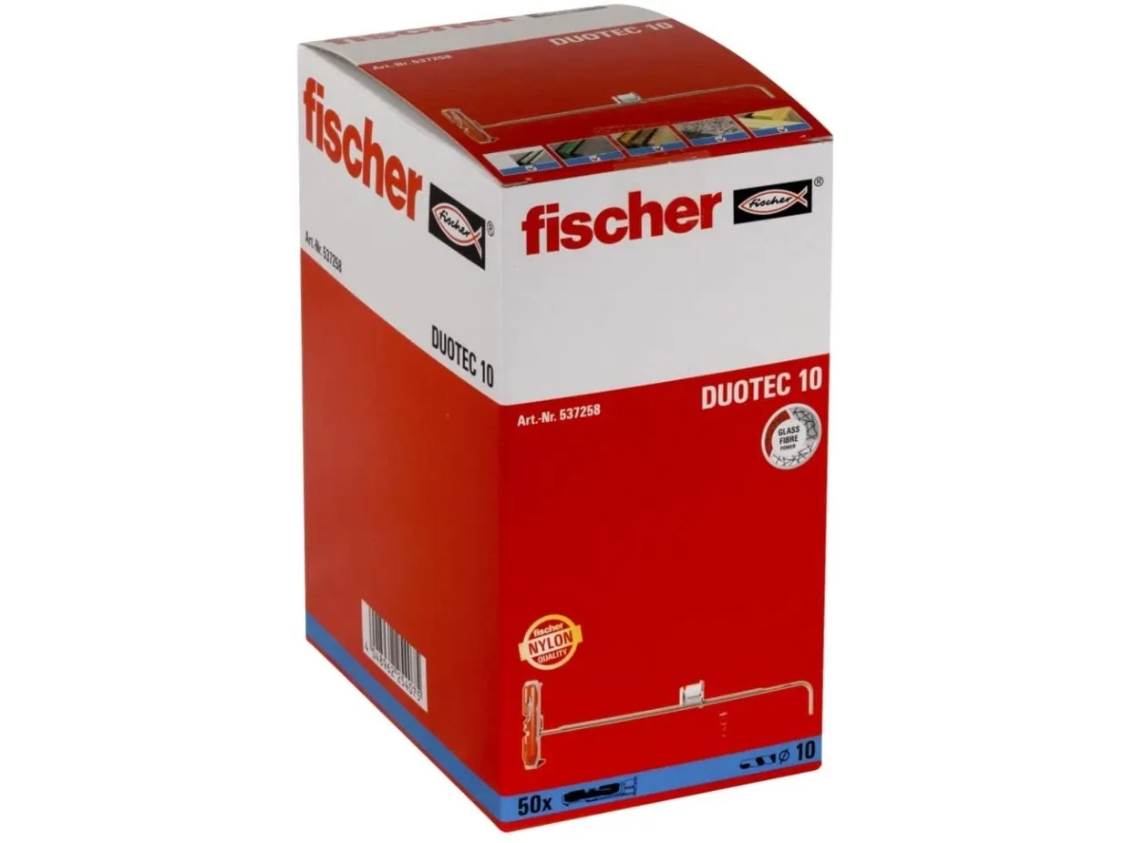 Fischer DUOTEC 10 nylon kipdybel - (50 stk.) | Verktyg & Verkstad - Infästning - Råpluggar och pluggar | GameStuff