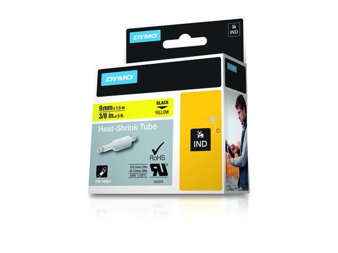 Dymo Original Ind-Heißschrumpfschlauch Für Rhino, Polyolefin - Schwarz Auf Gelb