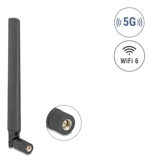 Delock 5G Lte Gnss Wifi 6 Antenne Sma Stecker 0,9 - 4,1 Dbi 183 Mm Omnidirektional Mit Kippgelenk Schwarz, 4,1 Dbi, 0.617 - 0.96, 1.166 - 1.61, 1.71