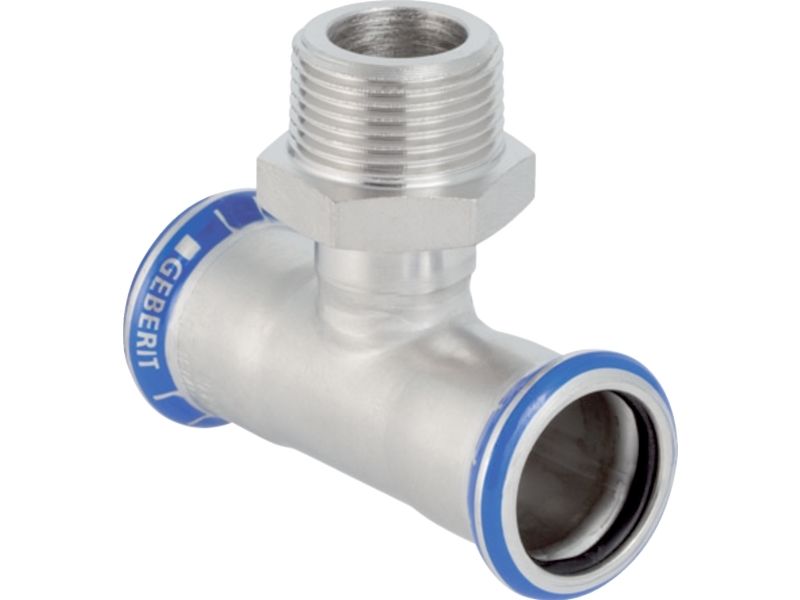 Mapress Rustfrit, 35 x ?1" x 35 mm t-stykke med overgang, presmuffe/nippel (R)/presmuffe - Geberit