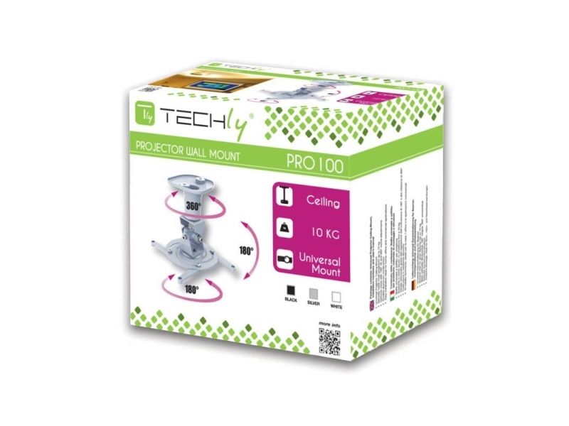 Techly - Halterung - Für Projektor - Aluminium - Weiß - Zur Deckenmontage