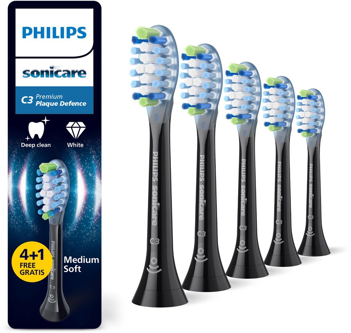 Philips Sonicare C3 Premium Plaque Defence Tandbørstehoveder - Sort - 5-pak