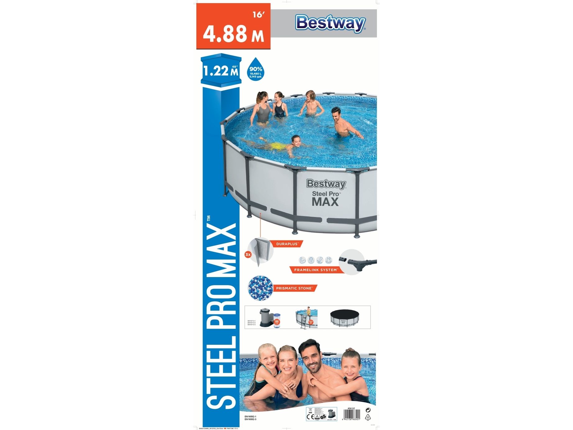 Bestway 5612Z, 19480 L, Indrammet pool, Voksen & barn, Stige, Grå, Hvid, 67,4 kg