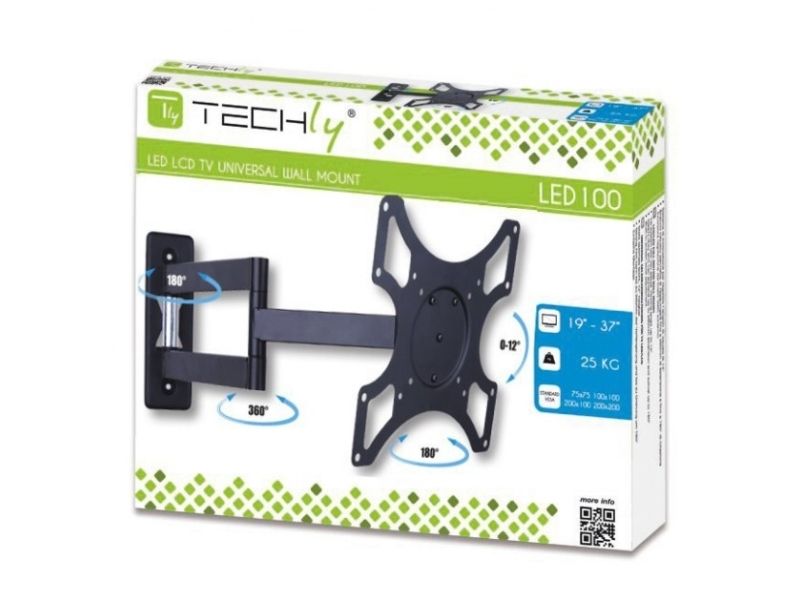 Techly Led 100 - Monteringssæt (Svingarmvægmontering) - For Lcd Display - Sort - Skærmstørrelse: 19"-37" - Vægmonterbar