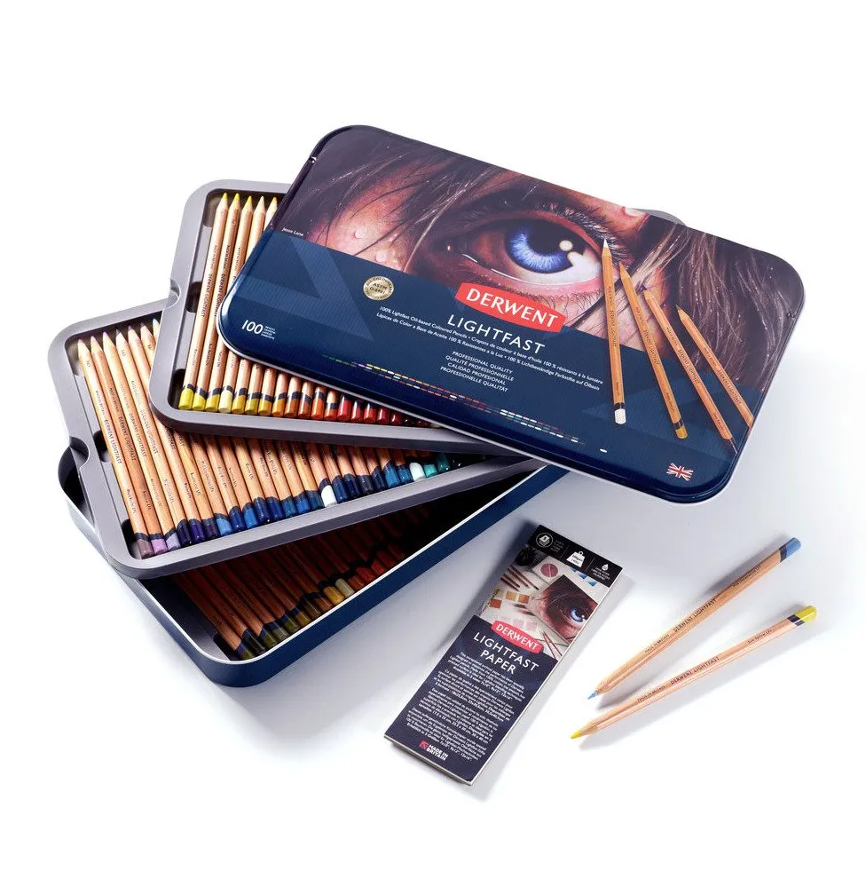 Derwent Lightfast farveblyant 100 stk. i tinæske - oliebaseret farveblyant