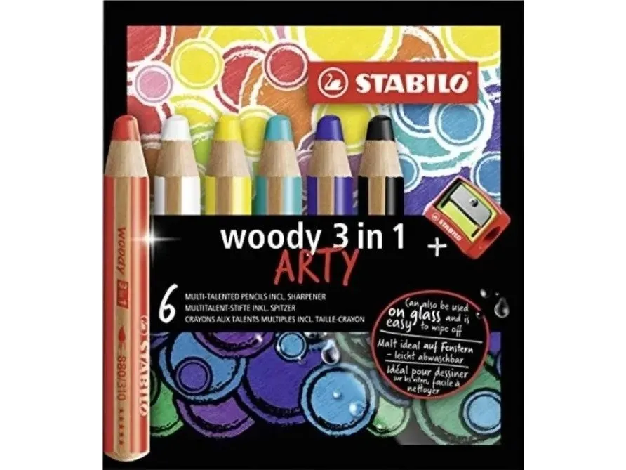 STABILO woody 3 in 1 ARTY, Multifärg, 6 styck | Skrivredskap - Blyertspennor & pencils - Färgpennor | GameStuff