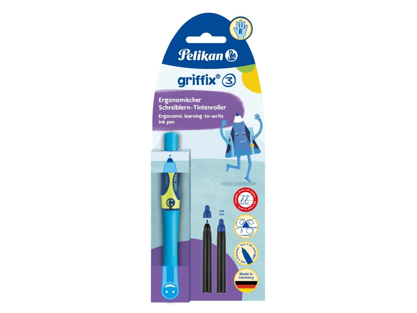 Pelikan Griffix Tintenschreiber Für Rechtshänder, Neon Fresh Blue, Stick Pen, Blau, Blau, Kunststoff, Rechtshändig, Sichtverpackung