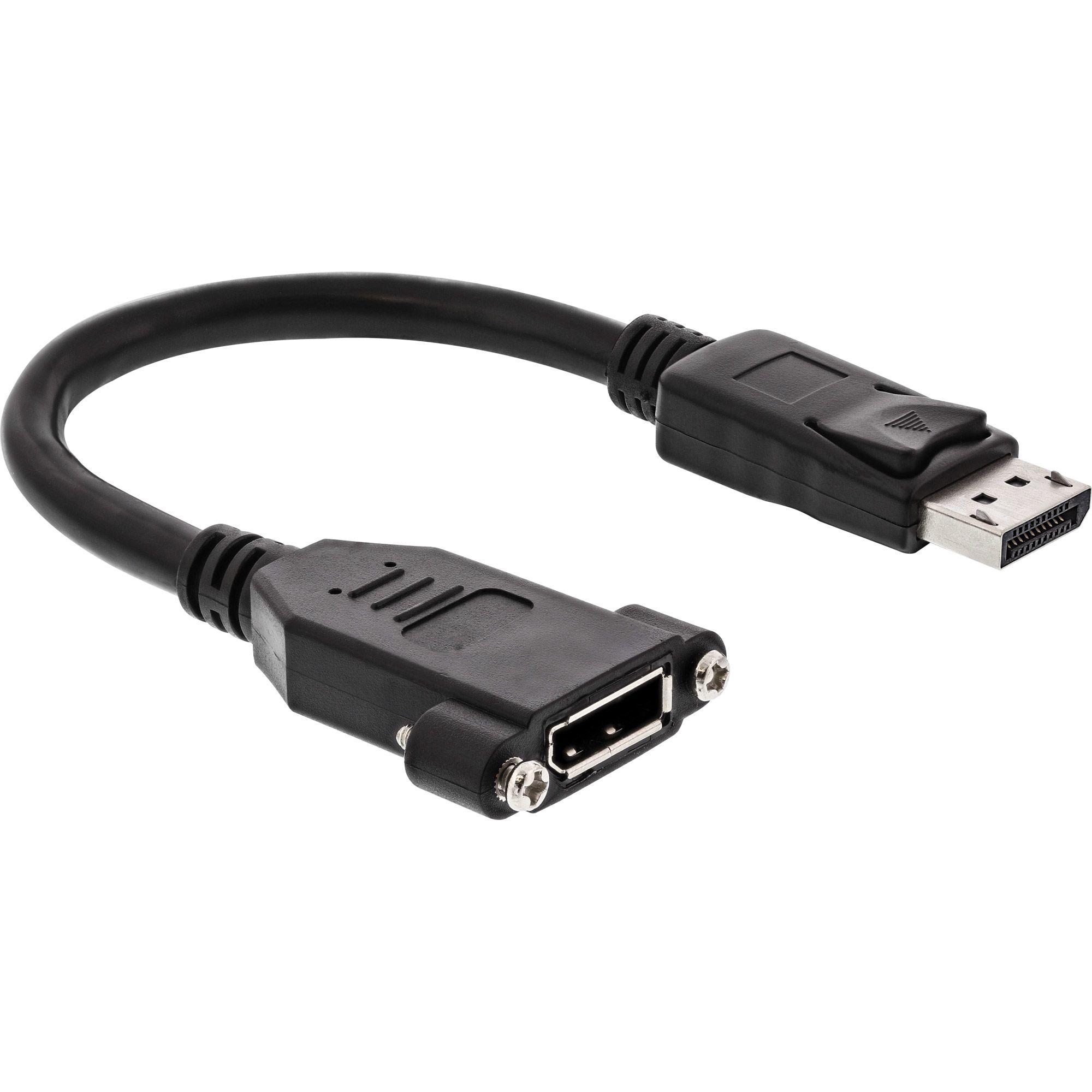 Inline Displayport Adapterkabel, Displayport Stecker Auf Einbaubuchse, 0,2M, 0,2 M, Displayport, Displayport, Stecker, Buchse, Schwarz