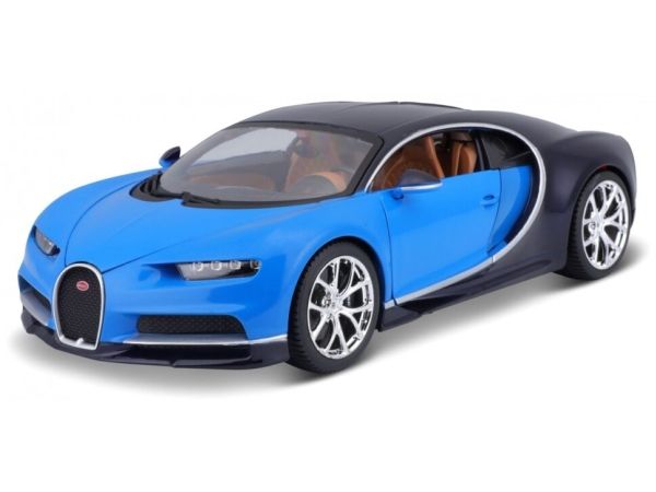 BBURAGO Bugatti Chiron, Sportsbil model, Formonterede, 1:18, Bugatti Chiron, Hanstik, Sort, Blå