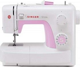Singer Simple 3223R, Rot, Halbautomatische Nähmaschine, Sägen, 4 Step, Drehregler, 5 Mm