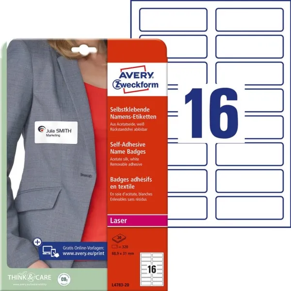 Avery Zweckform - Acetatsilke - borttagbar häftning - vit - 88.9 x 31 mm 320 etikett (er) (20 ark x 16) etiketter | Papper & Emballage - Taggar - Laseretiketter | GameStuff