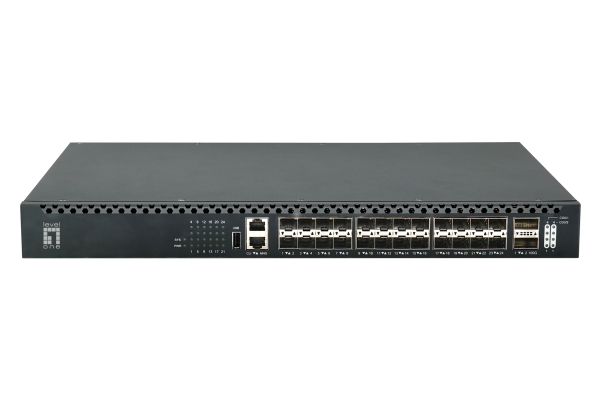 Levelone 26-Port L3 Managed Tor-Fiberswitch, 24X 1/10Gbe Sfp+, 2X 40/100Gbe Qsfp28, Hot-Swap Redundante Stromversorgung, Managed, L3, Rack-Einbau