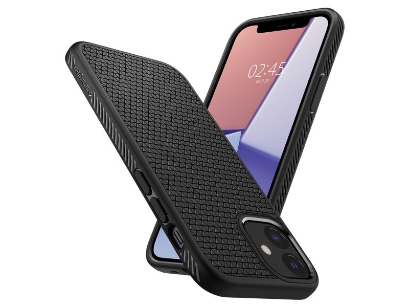 Spigen Liquid Air - Bagsidecover Til Mobiltelefon - Termoplastisk Polyuretan (Tpu) - Mat Sort - 6.1" - For Apple Iphone 12, 12 Pro