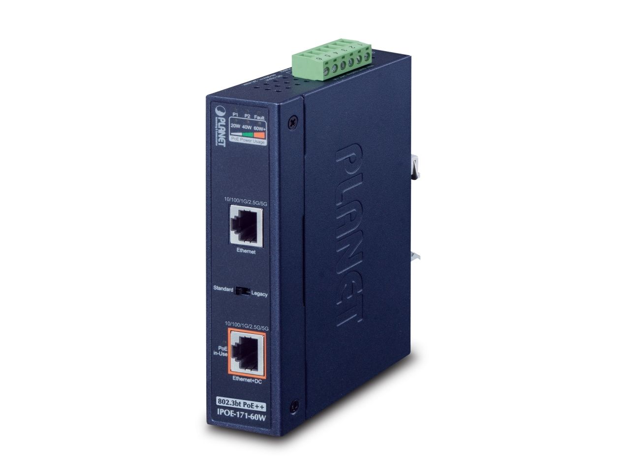 Planet Ipoe-171-60W, Ieee 802.3, Ieee 802.3Ab, Ieee 802.3At, Ieee 802.3Bt, Ieee 802.3Bz, Ieee 802.3U, Cat3, Cat4, Cat5, Cat5e, Cat6, Cat6a, Blau, Met