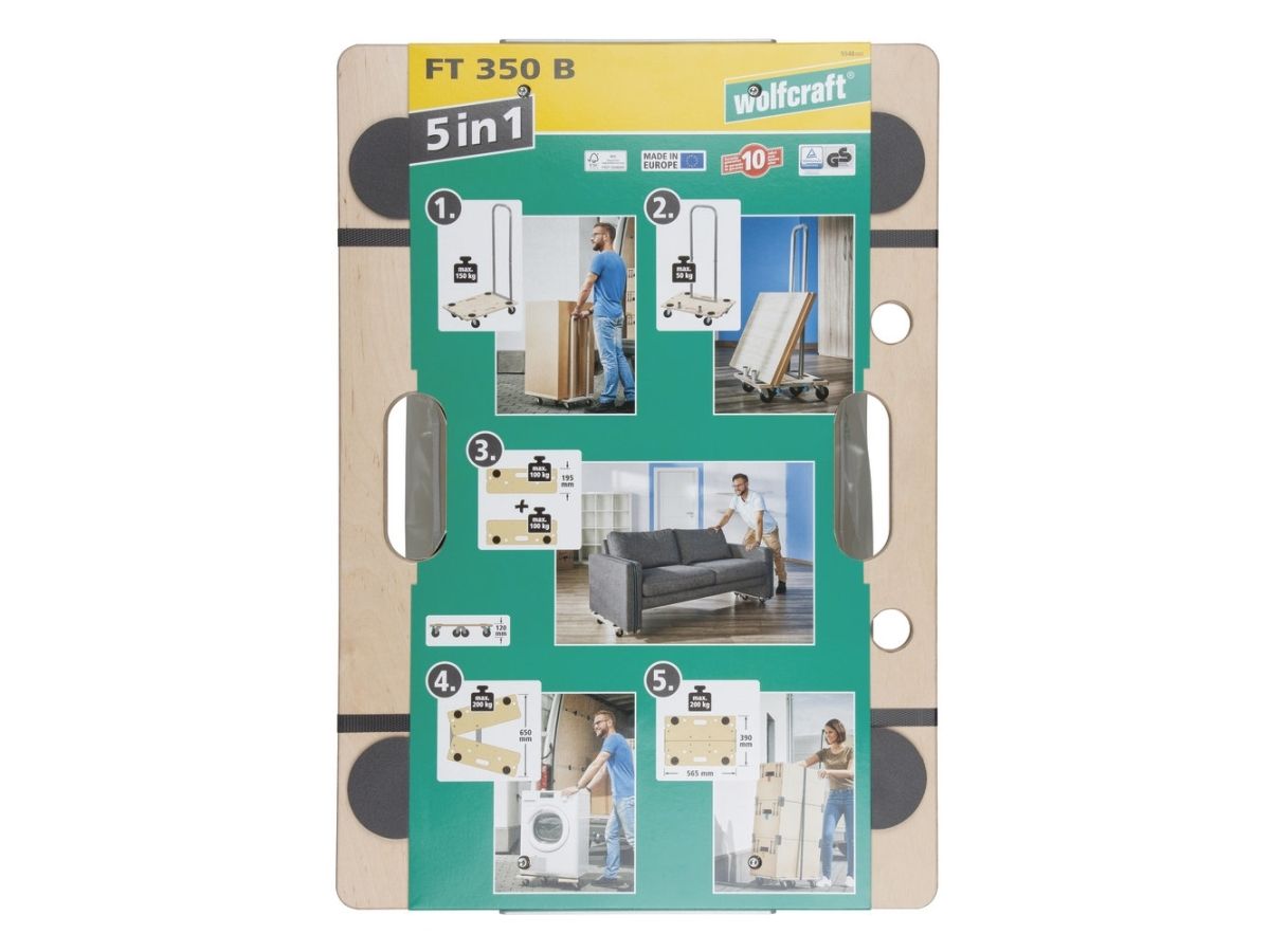 Wolfcraft 5548000 Wolfcraft Møbeltransportulle Bæreevne (Max.): 300 Kg 565 Mm X 390 Mm X 960 Mm Antal Hjul 6