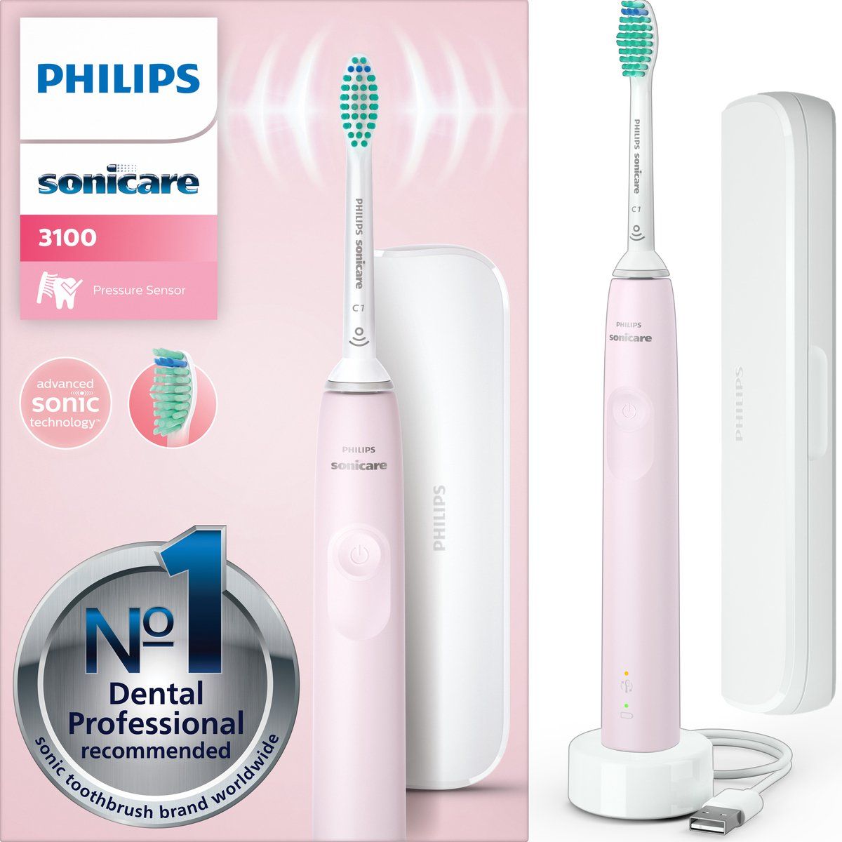 Philips Sonicare 3100 series HX3673 Elektrisk Tandbørste Pink Hvid