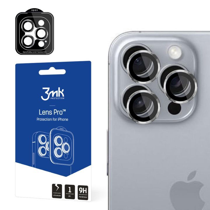 3Mk Lens Protection Pro, Apple, Iphone 16 Pro Max, Iphone 16 Pro, Ridseresistent, Sølv, Titanium, Transparent, 1 Stk