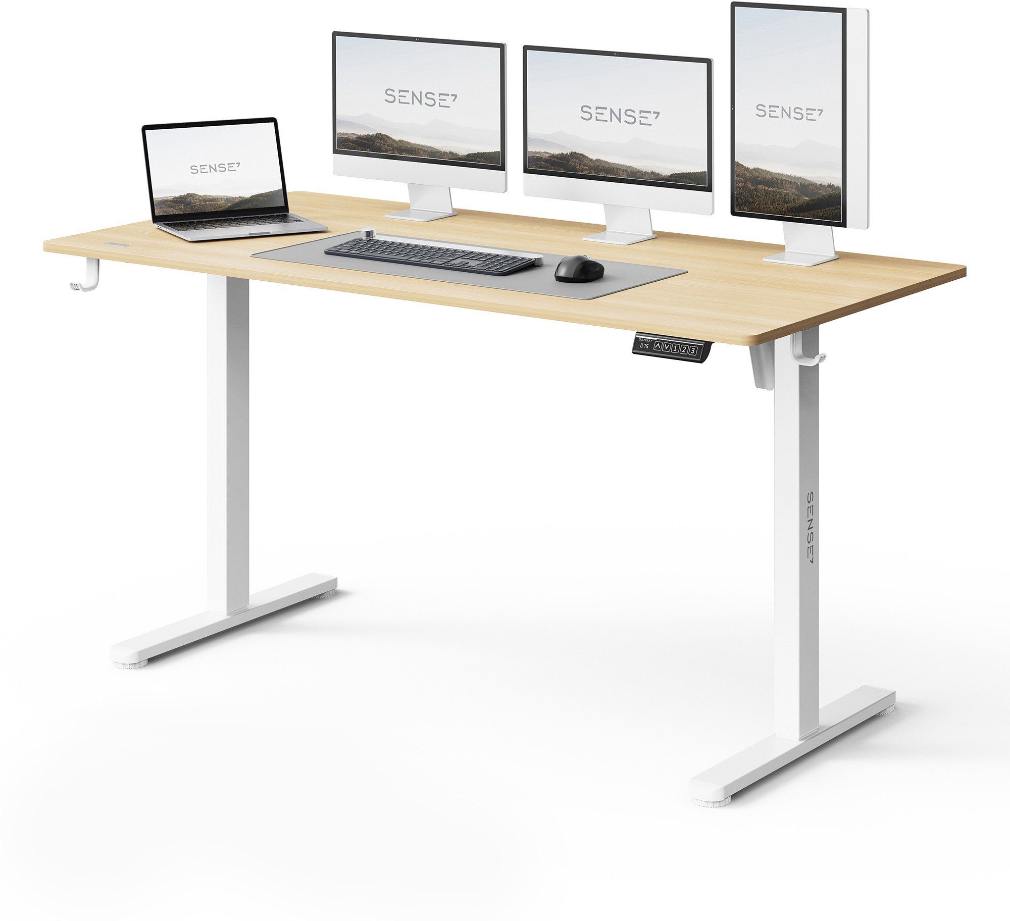 Gaming skrivebord SENSE7 NOJO LIGHT lys brun/hvid 140 cm x 70 cm