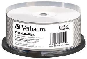 Verbatim DataLifePlus - 25 x BD-R DL - 50 GB 6x - bred printbar overflade - spindle