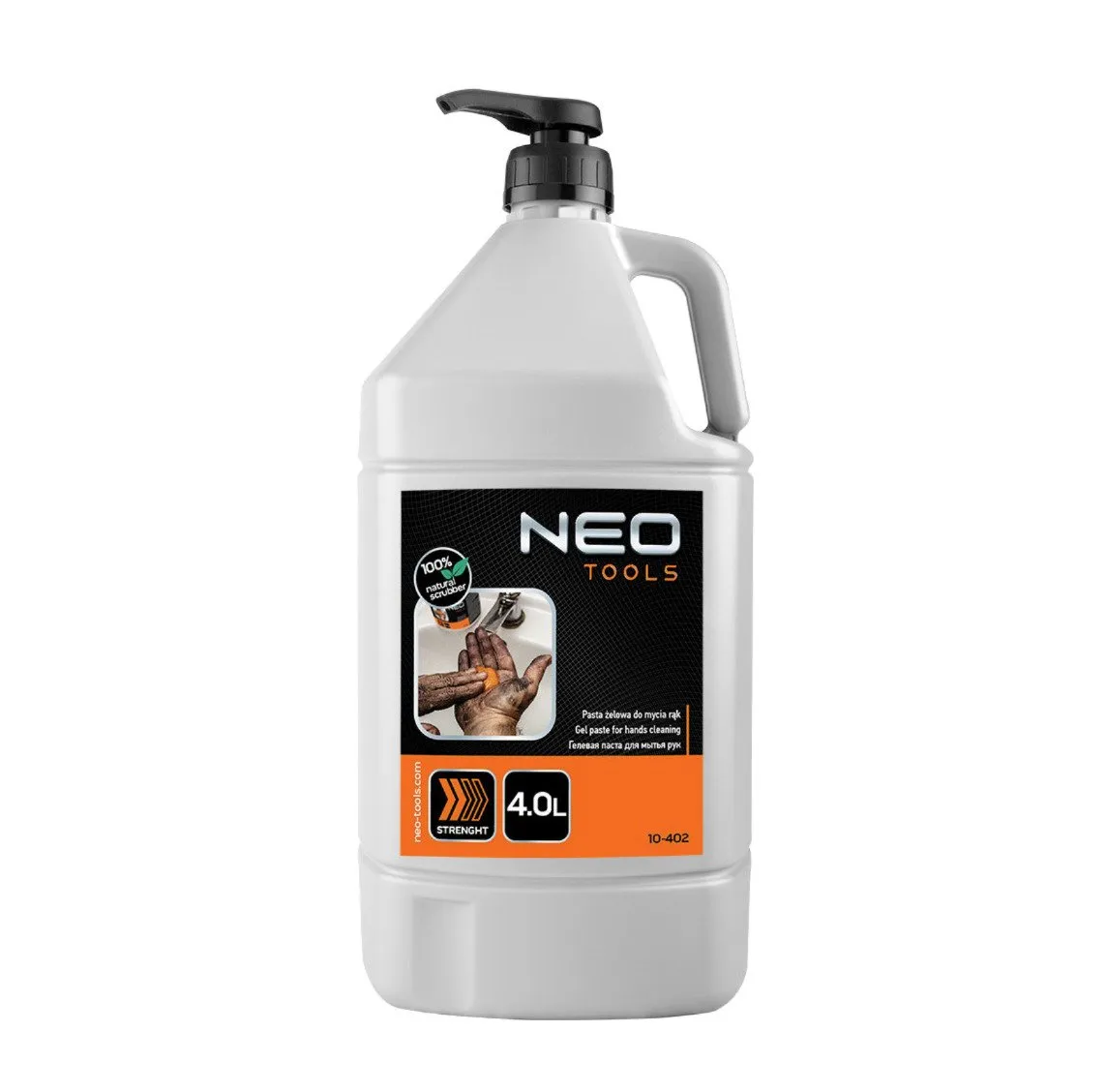 Neo Tools Gel, orange, håndvaskepasta til fjernelse af genstridigt snavs - 4 liters flaske med pumpe