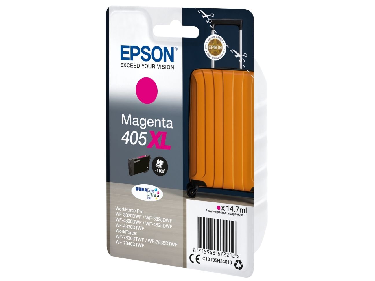 Epson 405Xl - 14.7 Ml - Xl - Magenta - Original - Blister Med Rf/Akustisk Alarm - Blækpatron - For Workforce Wf-7310, 7830, 7835, 7840 Workforce Pro
