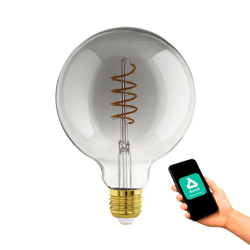 EGLO CONNECT-Z E27 LED G125 røgfarvet globe dekorationspære med spiral og varmt hvidt lys