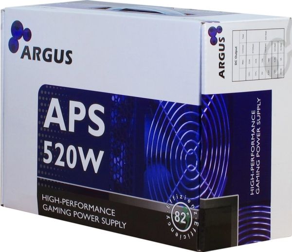 Inter-Tech Argus Aps, 520 W, 115 - 230 V, 47 - 63 Hz, +12V1,+12V2,+3.3V,+5V,+5Vsb,-12V, Aktiv, 120 W
