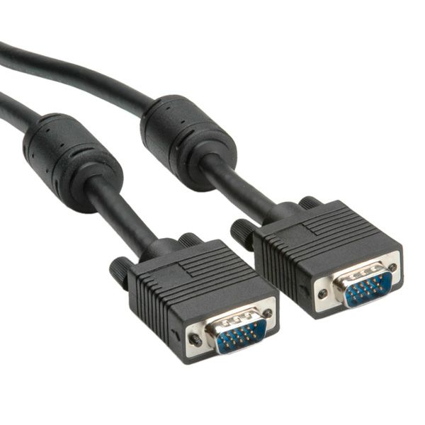 Roline Vga-Anschlusskabel Vga 15-Polig Stecker 15,00 M Schwarz 11.04.5665 Doppelt Geschirmt, Schraubbar, Mit Ferritkern Vga-Kabel