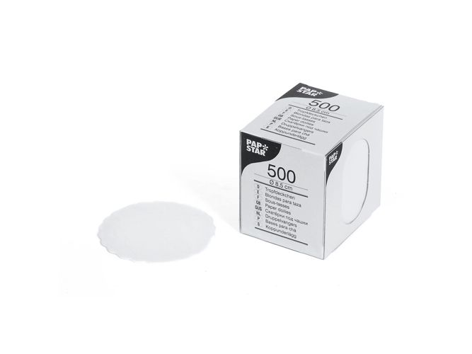 PAPSTAR - Dækkeserviet - Størrelse 8.5 cm - rund - engangs - hvid (pakke med 500)