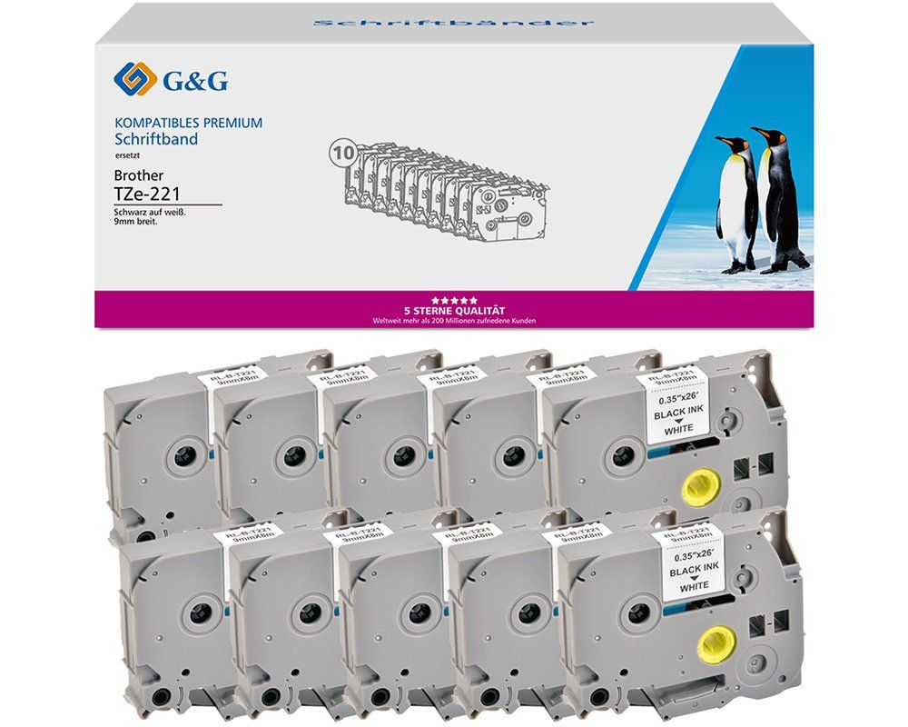G&G 20101, Schwarz Auf Weiss, Etikettenrolle, Tze, Grau, Brother, Brother Ptouch 1000 Brother Ptouch 1010 Brother Ptouch 1280 Brother Ptouch 1750 Bro