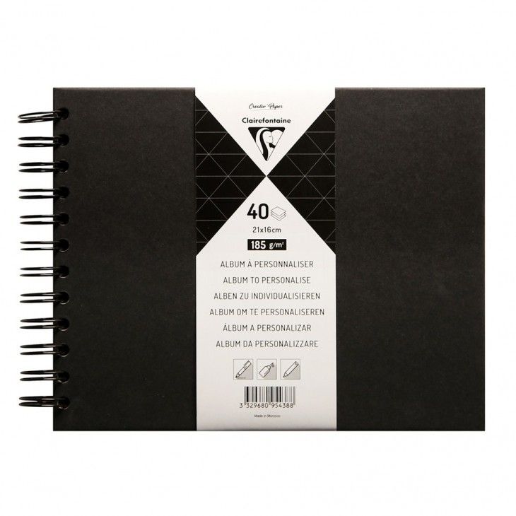 Clairefontaine Scrap Album, Black Hardcover, wirebound, 40 Black pages, 32x24 cm, 185g, acid free