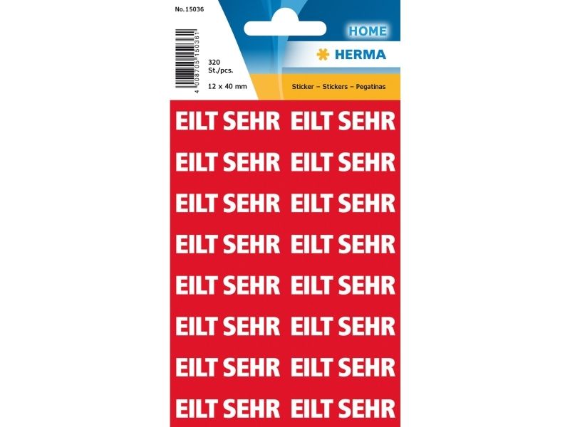 Herma Textetiketten "Eilt Sehr" 12.5 X 40 Mm 320 Stück, Rot, Weiß, Papier, 12,5 Mm, 40 Mm, 320 Stück(E), Deutschland