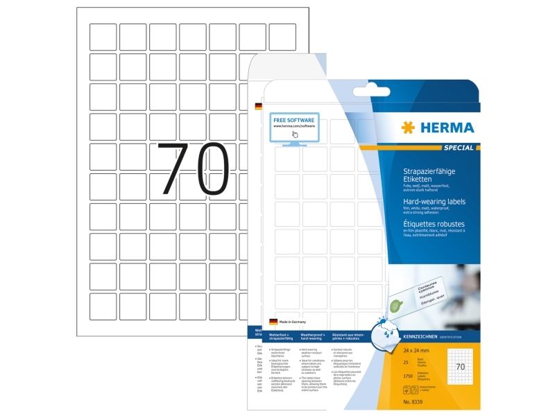 HERMA 8339, Hvid, Selvklæbende printeretiket, A4, Laser, Permanent, Mat