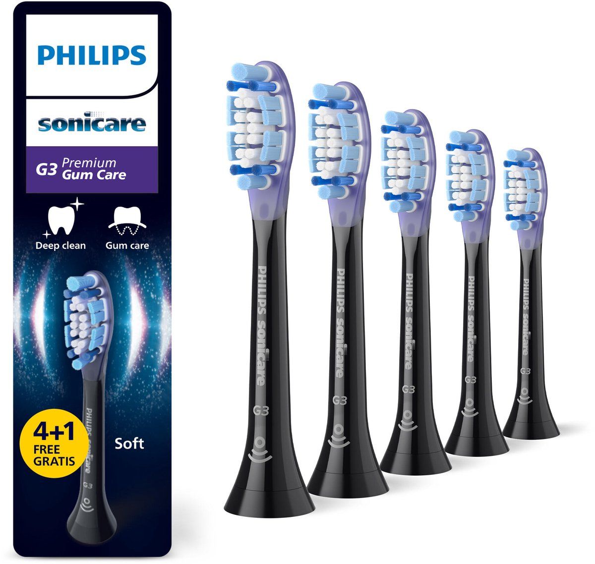 Philips Sonicare G3 Premium Gum Care Tandbørstehoveder - Sort - 5-pak