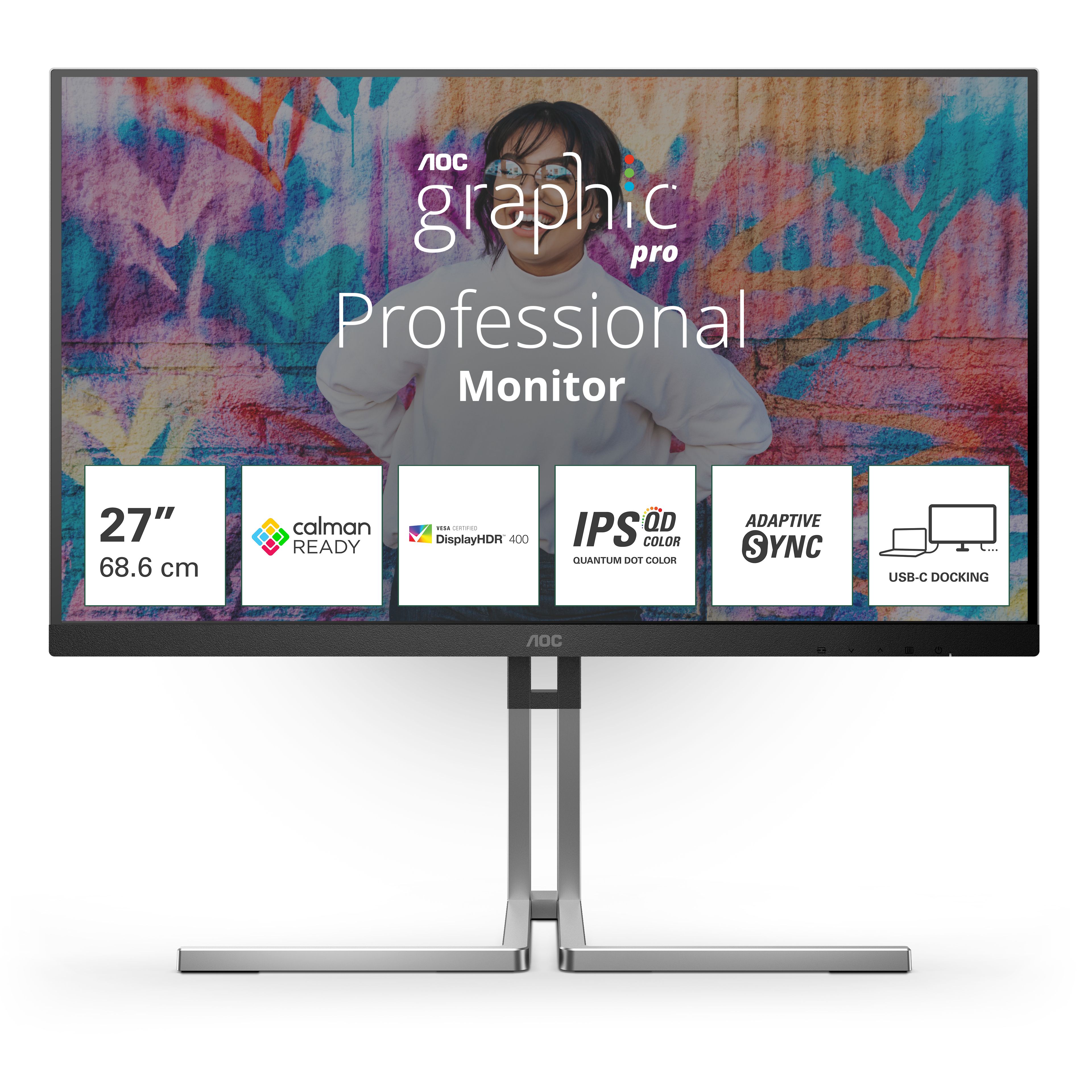 Aoc Q27u3cv Monitor, 27", Qhd, 75 Hz, Ips, Schwarz