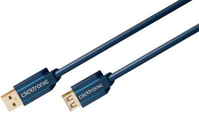 ClickTronic 3m USB 3.0 A/A m/f, 3 m, USB A, USB A, USB 3.2 Gen 1 (3.1 Gen 1), Hane/Hona, Blå | Datortillbehör - Kablar & adaptrar - Datakablar | GameStuff
