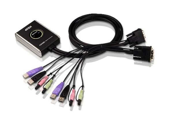 Aten 2-Port Usb Dvi/Audiokabel Kvm Switch Mit Remote-Port-Wähler, 1920 X 1200 Pixel, Wuxga, 1,9 W, Schwarz
