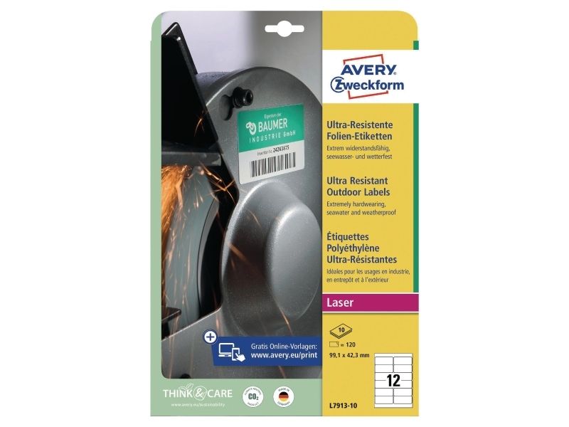 Laseretikett Avery 99,1x42,3mm hållbar 12 st./ark 10 ark/pack - (120 st.) | Papper & Emballage - Taggar - Laseretiketter | GameStuff