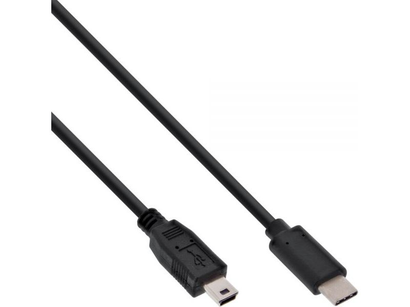 Inline Usb 2.0 Kabel, Usb-C Stecker An Mini-B Stecker, Schwarz, 0,5M, 0,5 M, Usb C, Mini-Usb B, Usb 2.0, Stecker/Stecker, Schwarz