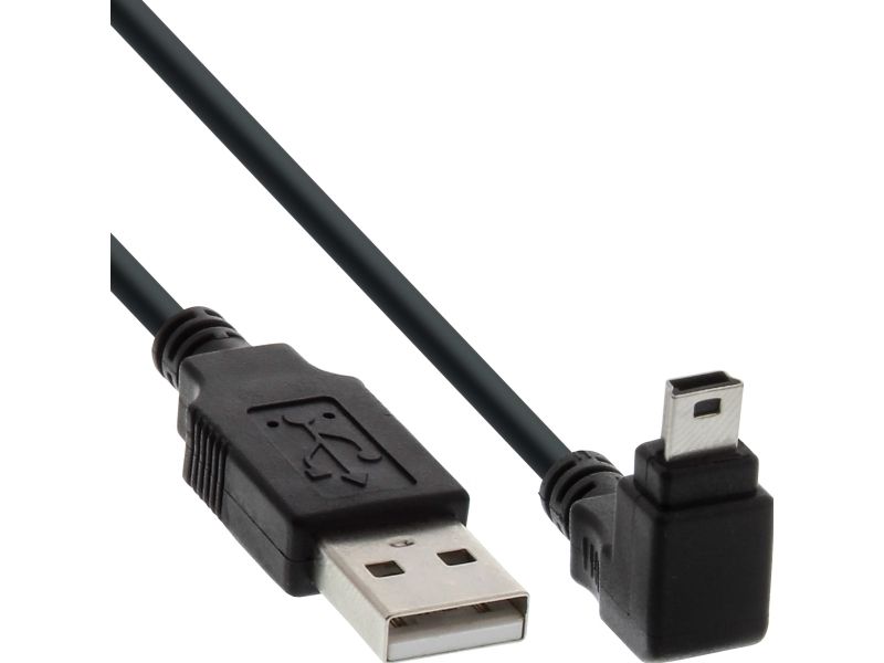 Inline Usb 2.0 Mini-Kabel, St A/Mini-B St 5Pol, Unten Abgew. 90°, Schwarz, 0,5M, 0,5 M, Usb A, Mini-Usb B, Usb 2.0, Stecker/Stecker, Schwarz