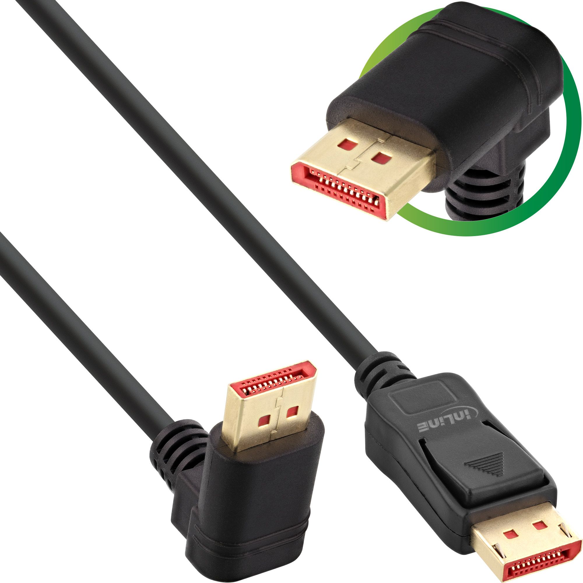 Inline Displayport 1.4 Kabel, 8K4k, Nach Oben Gewinkelt, Schwarz/Gold, 3M, 3 M, Displayport, Displayport, Stecker, Stecker, Schwarz