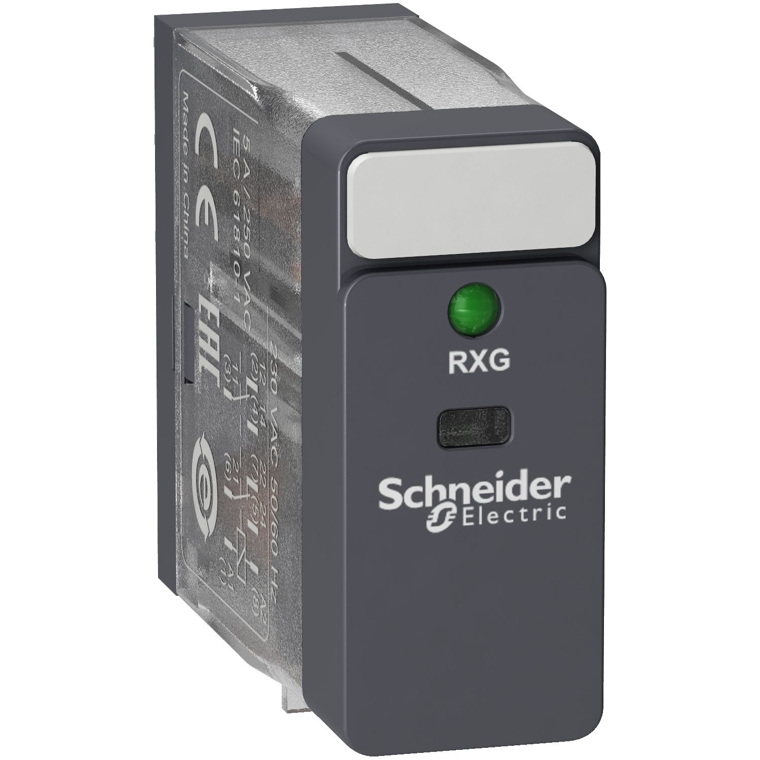 Schneider Electric RXG23P7, Transparent, 230 V, IP40 IEC 61810-1 CSA C22.2 No 14 UL 508 EAC DNV-GL, 1250 VA, 5 A, 20 g