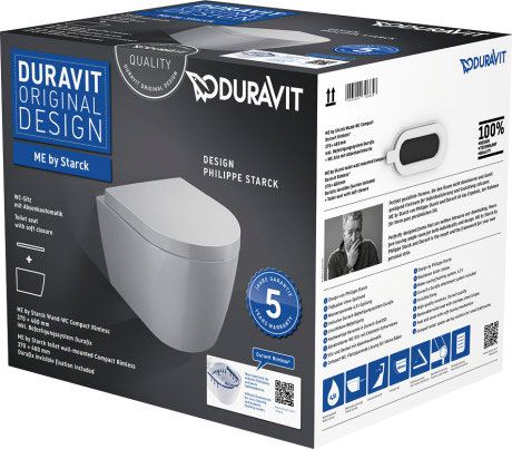 Duravit ME by Starck vægtoilet og sæde compact. Åben skylle-rand, SoftClose