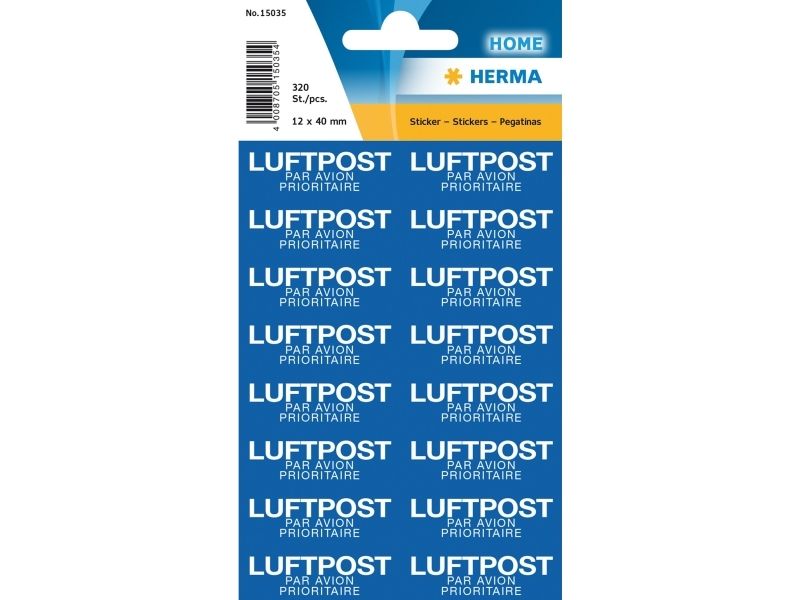 Herma Textetiketten "Mit Luftpost" 12.5 X 40 Mm 320 Stück, Blau, Weiß, 12,5 Mm, 40 Mm, 320 Stück(E), Deutschland
