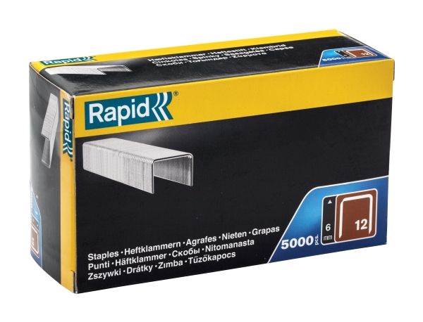 Rapid Nr. 12 bredtrådshæfteklammer 6 mm, Hæftepakker, 6 mm, 5000 hæfteklammer, Beslag, Metallic, Læder