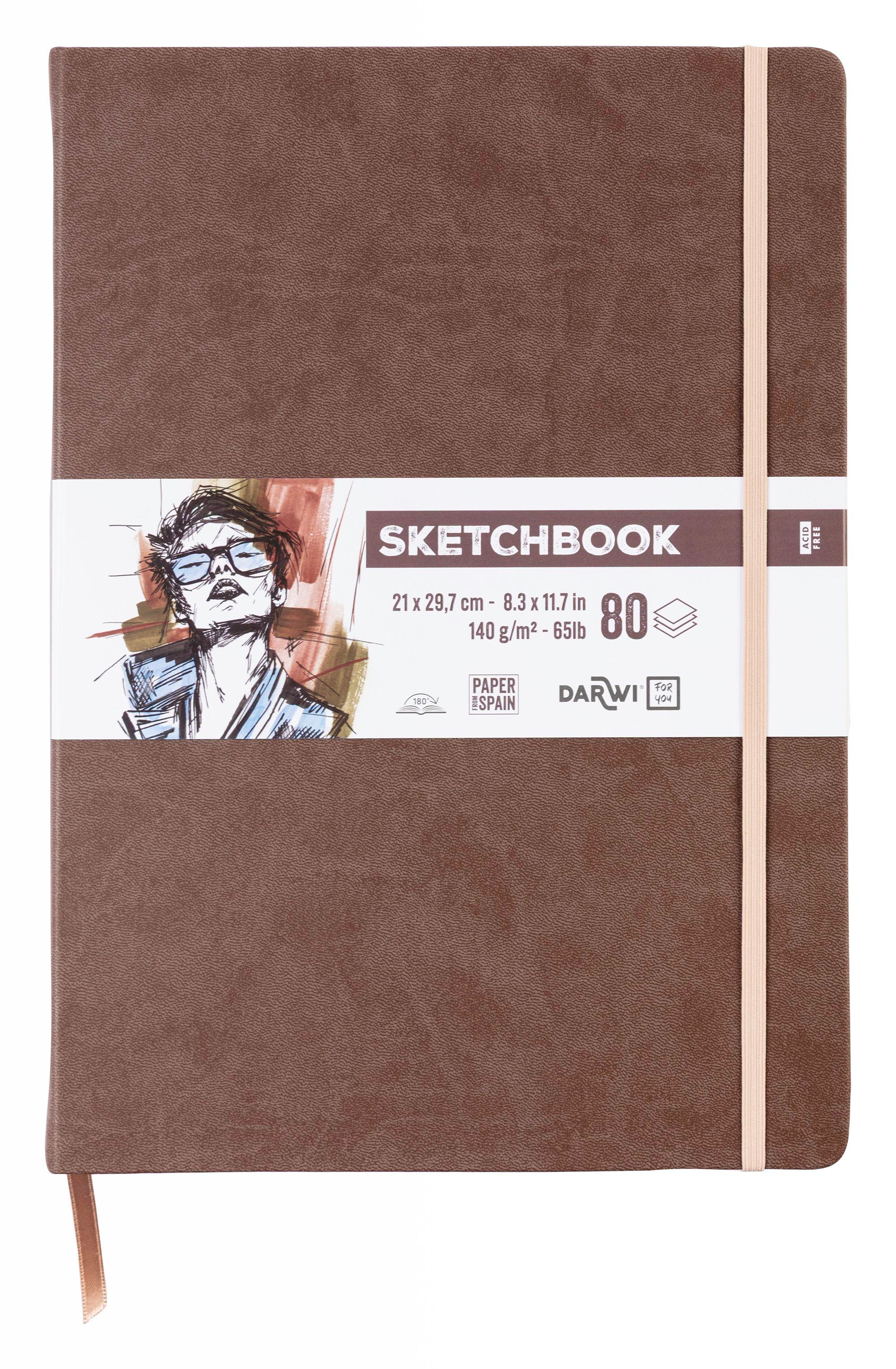 Darwi Skizzenbuch, Braun/Brauner Einband A4(21X29,7Cm) 80 Blatt Weißes, 140G Schweres Skizzenpapier, Kunstledereinband, Gummiverschluss Und Lesezeich