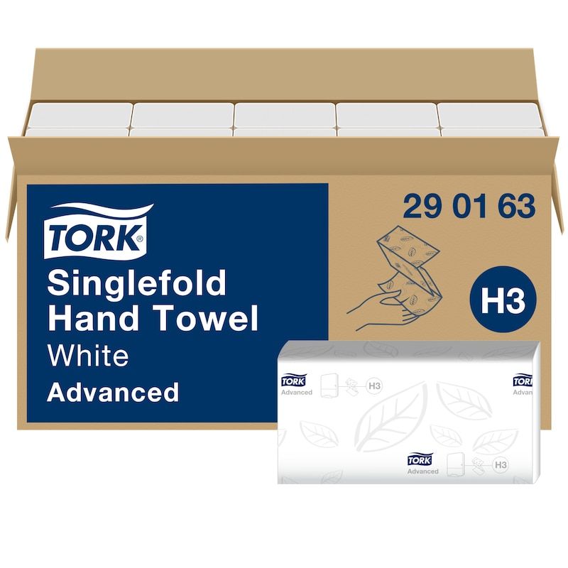 Håndklædeark Tork H3 Advanced Singlefold 2-lag hvid - (15 pakker x 250 stk.) | Rengöring - Avtorkning - Pappershanddukar | GameStuff